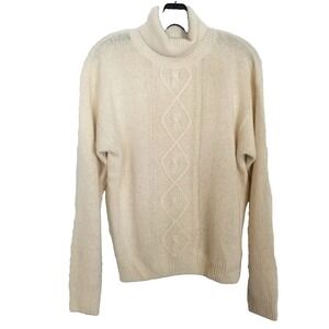 VTG De Rotchild Women Silk Angora Sweater  L Ivory Turtleneck Pullover Cableknit